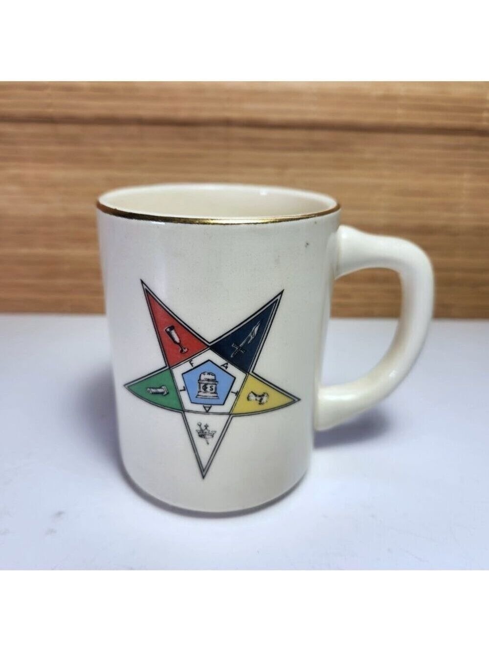 Vintage OES Masonic Coffee Mug Gold Gilded Rim Eastern Star Freemason Cup